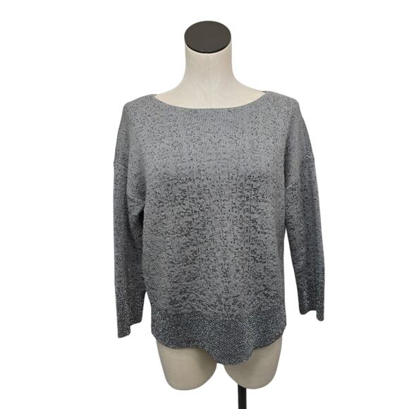 Eileen Fisher Wool Blend Knit Metallic‎ Silver Gray Sweater Size XS Wide Neck - Picture 1 of 10